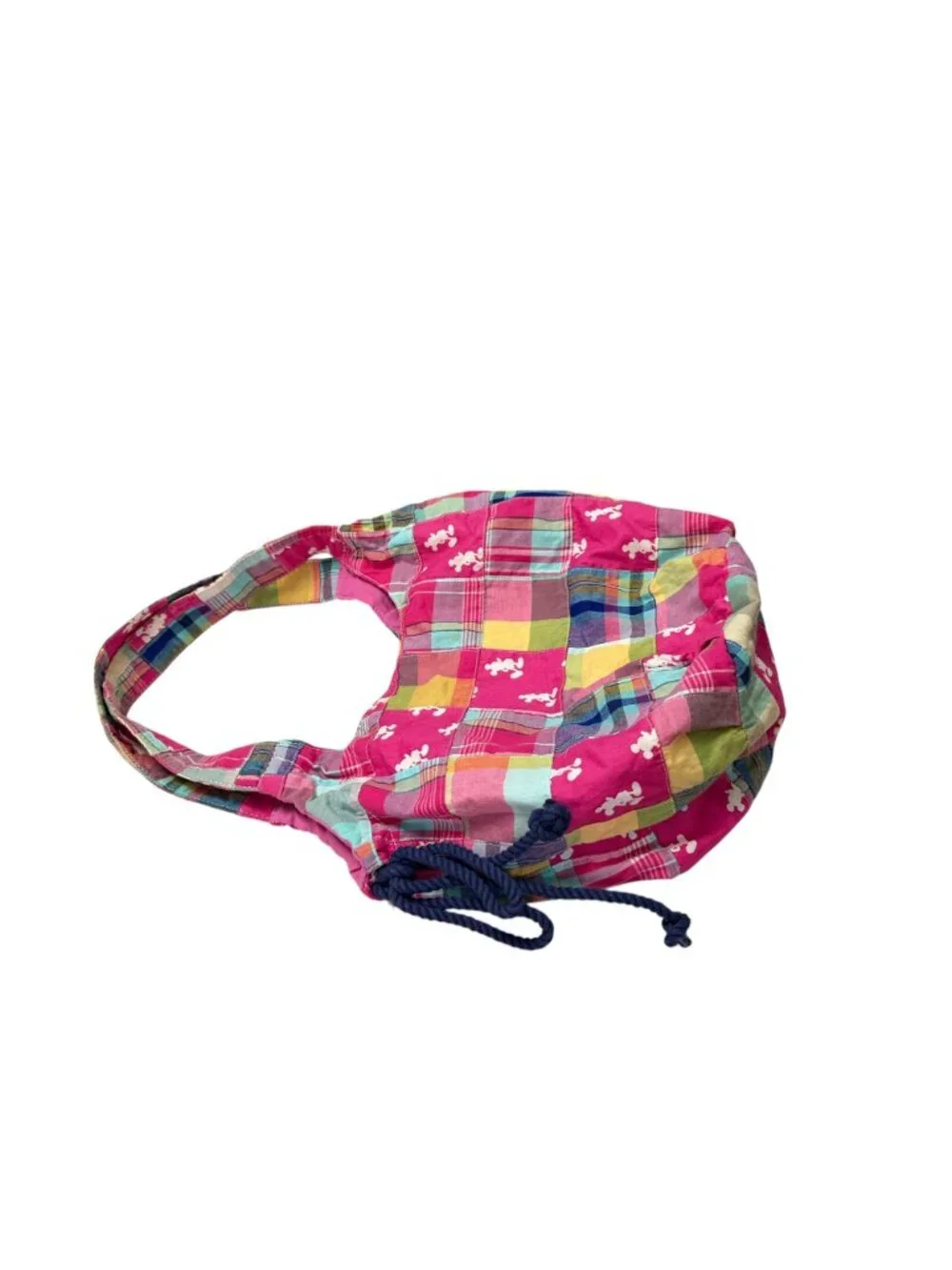 Disney Parks Mickey Mouse Patchwork Plaid Drawstring Hobo Shoulder Bag Pink